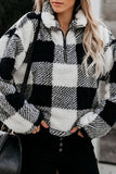 Plaid Zip Collar Plush Pullover Sweatshirt