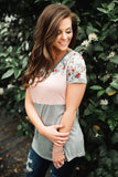 Floral Print Splicing Colorblock Tee