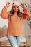 Buttoned V Neck Waffle Knit Plus Size Top