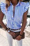 Striped Buttoned Ruffled Sleeve Blouse
