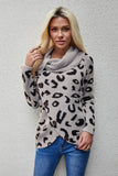 Khaki Leopard Print Casual Knitted Sweater