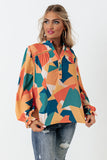 Geometric Patchwork Print Half Buttoned Blouse
