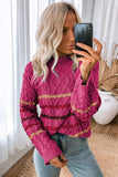 Striped Color Block Textured Knit Pullover Sweater