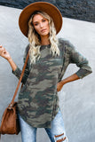 Women's Loose Camo Print Long Sleeve Top Long Sleeve Longline Pullover