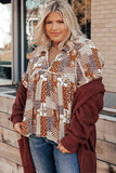 Turn-down Neck Mixed Print Plus Size Shirt