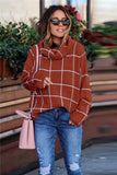 Beige Grid Pattern Turtleneck Sweater