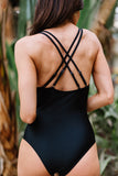 Black Tie-dye Colorblock Crisscross Back One-piece Swimsuit