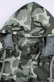 Camouflage Cinched Zipper Snaps Hooded Vest