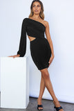 One Shoulder Bubble Shoulder Cut-out Bodycon Mini Dress