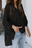 V Neck 3/4 Sleeve High Low Hem Shirt