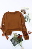 Grommet Ribbon Tied Long Sleeve Crop Top