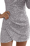 Surplice Wrap Ruched Sequin Bodycon Dress