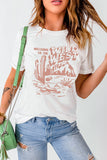 White WILD WEST Pattern Print Short Sleeve T Shirt