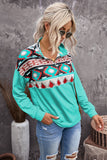 Aztec Print Colorblock Zipper Collar Sweatshirt