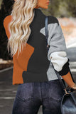 Color Block Mock Neck Drop Shoulder Knit Sweater