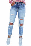 Distressed Detail Straight Jeans