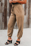 Khaki Elastic Waist Jogger Pants with Pocket