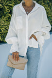 White Billowy Sleeves Pocketed Shirt