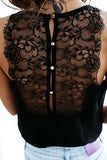 Spaghetti Straps Eyelash V Neck Buttoned Back Lace Splicing Tank Top