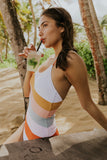 Multicolor Striped Criss Cross Backless One-piece Swimwear