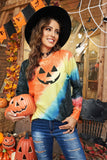 Pumpkin Embroidered Tie Dye Long Sleeve Sweatshirt