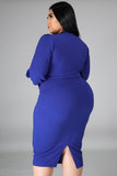 Plus Size Puff Sleeve Wrap V Neck Midi Dress