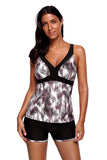 Fuzzy Leopard Print Crisscross Open Back Tankini