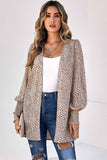 Animal Print Shirred Cuff Lantern Sleeve Cardigan