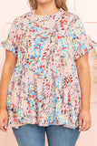 Pink Floral Print Tiered Ruffled Plus Size Blouse