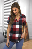 Plaid Pattern V Neck Short Sleeve Top