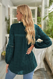 Ruffled Split Neck Lace Hollow Out Puff Sleeve Polka Dot Blouse