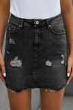 Distressed Raw Hem Denim Skirt