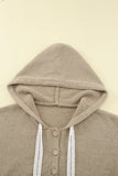 Kangaroo Pocket Button Lace Drawstring Hooded Pullover Sweater
