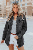 Pocket Raw Hem Buttoned Denim Jacket