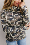 Camouflage Zipper Collar Striped Doublehood Sweatshirt