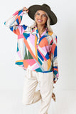 Geometric Patchwork Print Half Buttoned Blouse