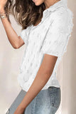 Buttoned Swiss Dot Turn-down Collar Short Sleeve Shirt