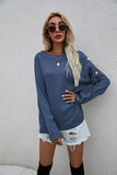 Crew Neck Buttons Drop Shoulder Pullover Sweater