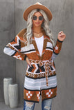 Multicolor Ethnic Style Knee Length Open Front Cardigan