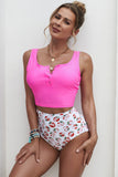 Square Neck Sleeveless Fashion Print Tankini Set
