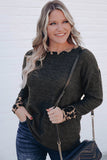 Black Leopard Contrast Trim Knit Top