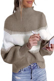 Color Block High Neck Pullover Sweater
