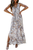 Romantic V-Neck Printed Sleeveless Slit Maxi Dress