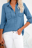 Roll up Long Sleeves Frayed Hem Denim Shirt
