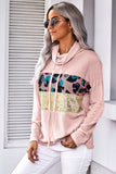 Leopard Sequin Splicing Turtleneck Waffle Sweatshirt