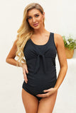 Ribbed Front Knot One-piece Maternity Swimsuit