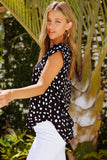 Black Polka Dot Scalloped V Neck Short Sleeves Top