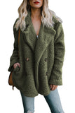 Khaki Fleece Open Front Coat with Pockets