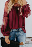 Fashion Lantern-Sleeve Lace Patchwork Top