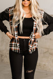 Plaid Buttons Long Sleeve Hooded Jacket
